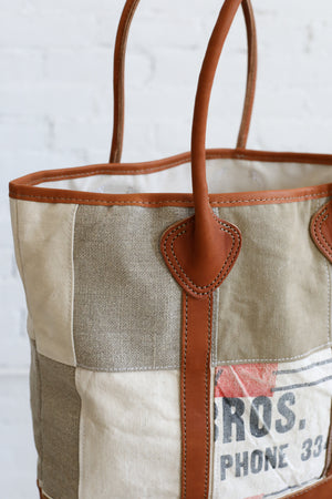 1950's era Salvaged Canvas Patchwork Tote Bag