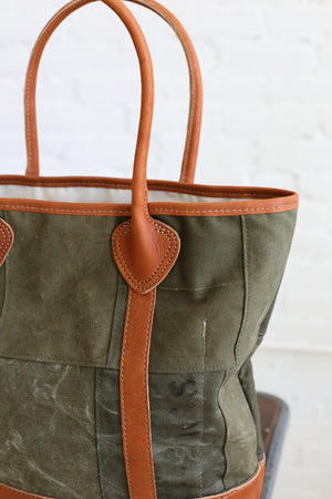 1940's era Salvaged Canvas Patchwork Tote Bag