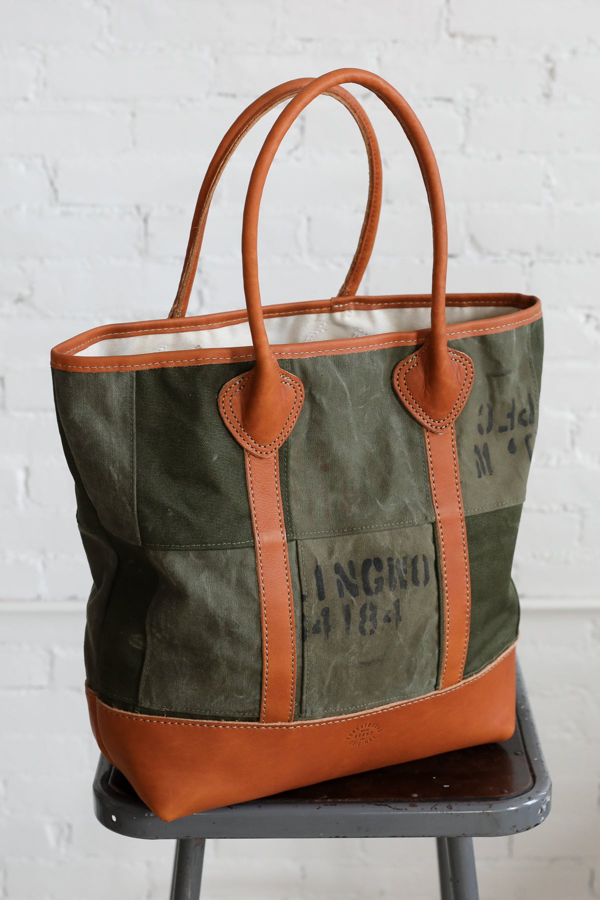 WWII era Salvaged Canvas Patchwork Tote Bag