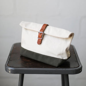 Roll Top Dopp Kit - Natural & Olive Canvas