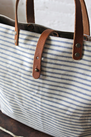 1940's era Ticking Fabric and Work Apron Carryall