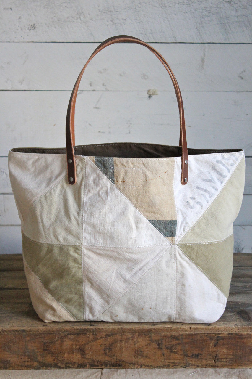 1940's era Quilted Canvas Tote Bag in Beige