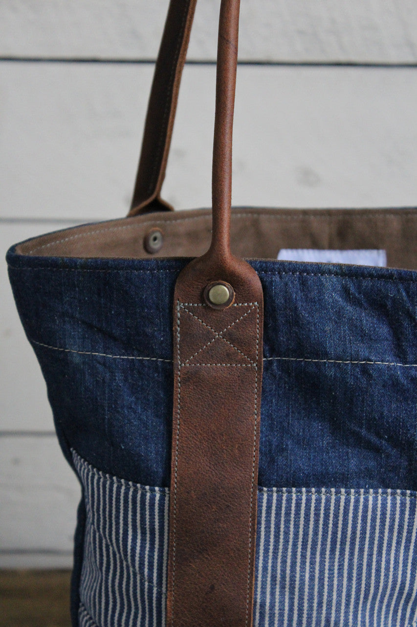 WWII era Denim and Leather Carryall