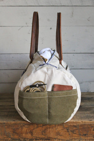 1940's era Canvas and Leather Duffle Bag