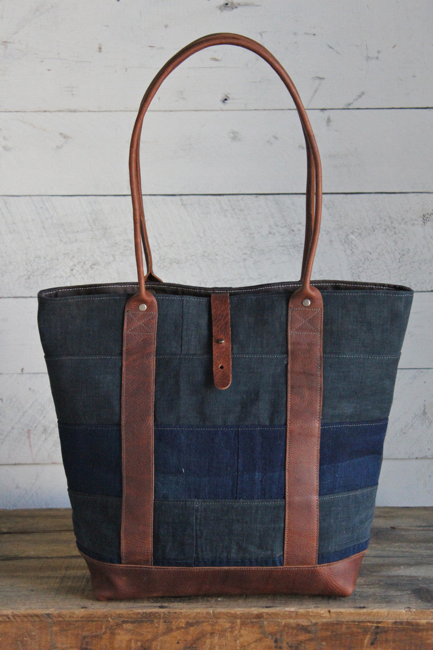 Early 1900's Indigo Dyed Cotton Pieced Carryall