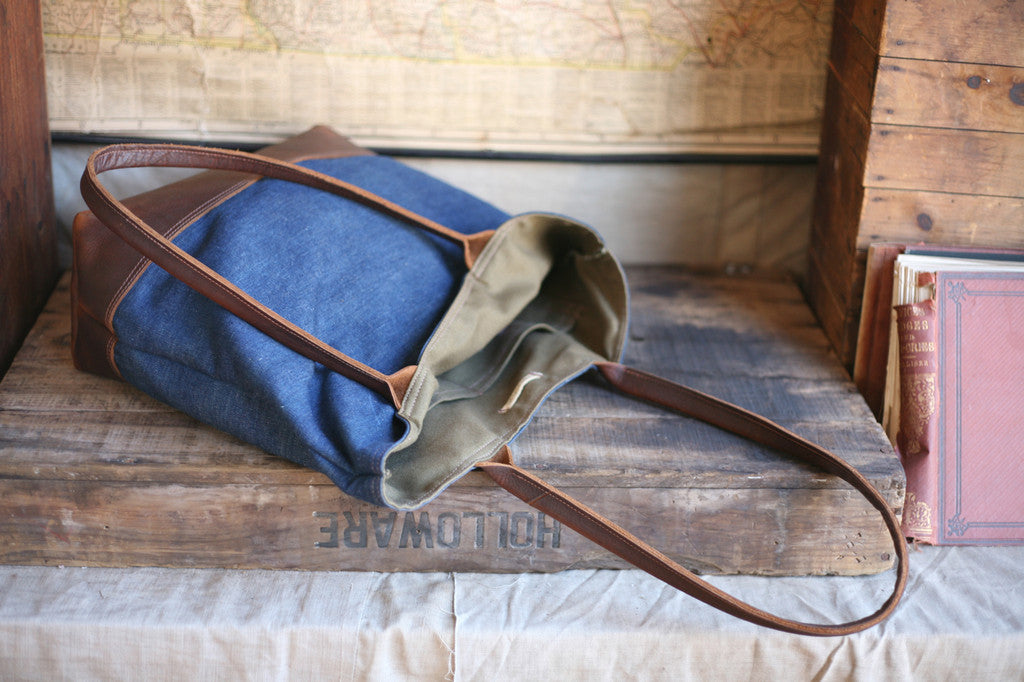 WWII era USN Denim and Leather Carryall - SOLD
