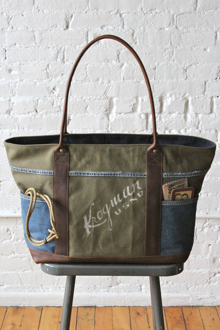 WWII era US Navy Canvas and Denim Carryall