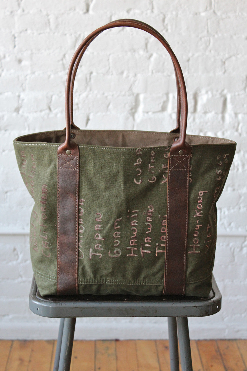 Hand Painted WWII era Canvas Carryall