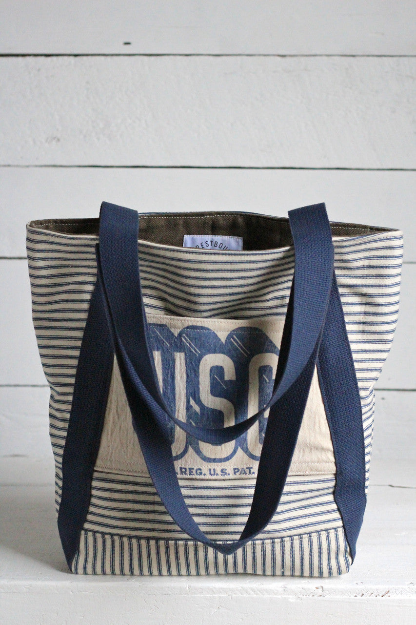 1950's era Ticking Fabric and Work Apron Carryall