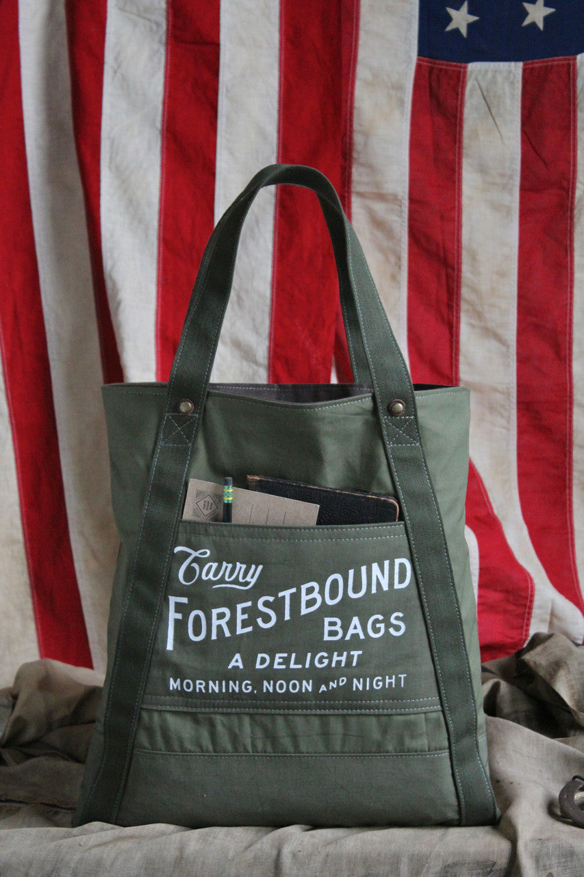 Forestbound Utility Tote made from WWII era canvas.