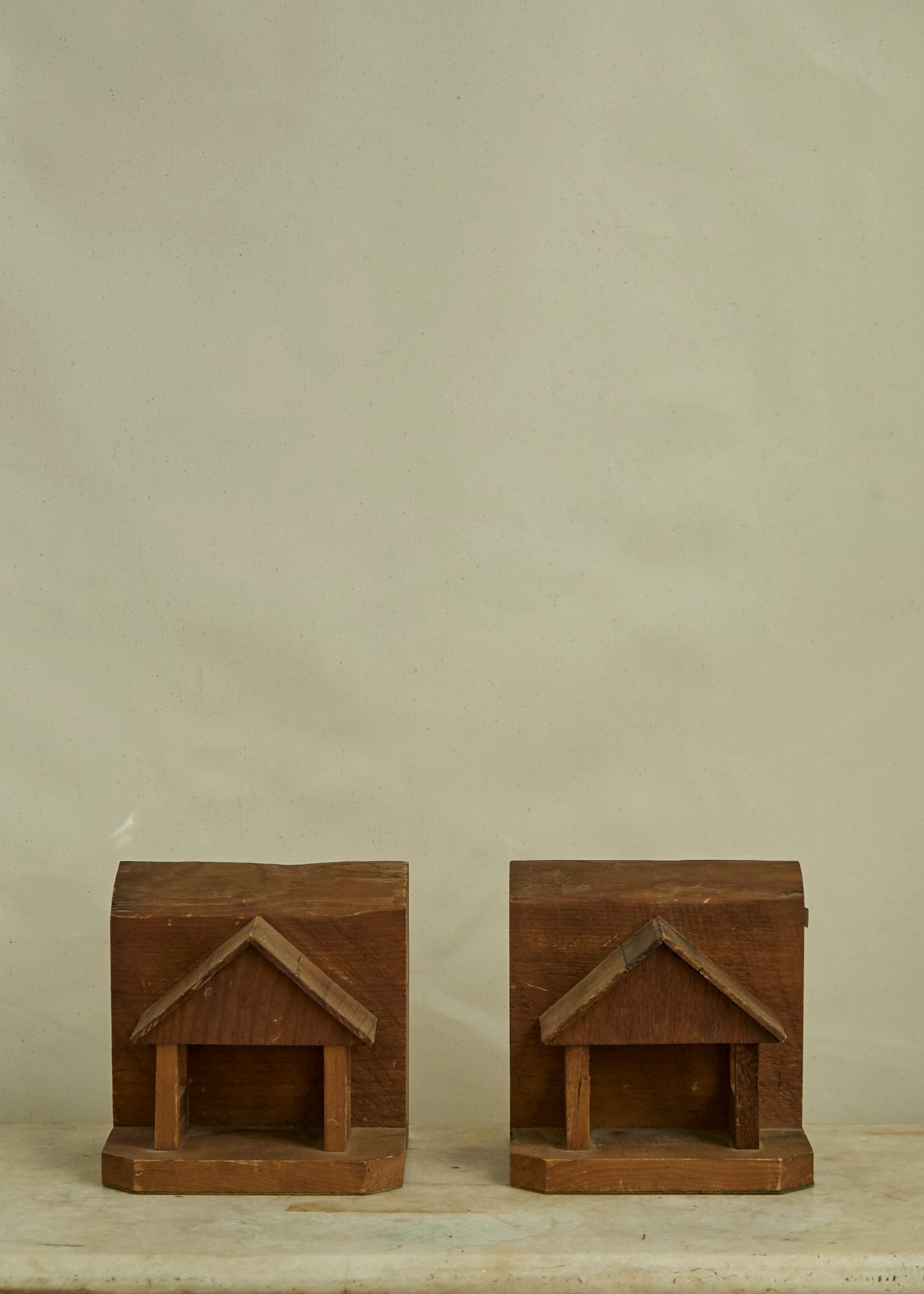 Handmade Folk Art Cabin Book Ends