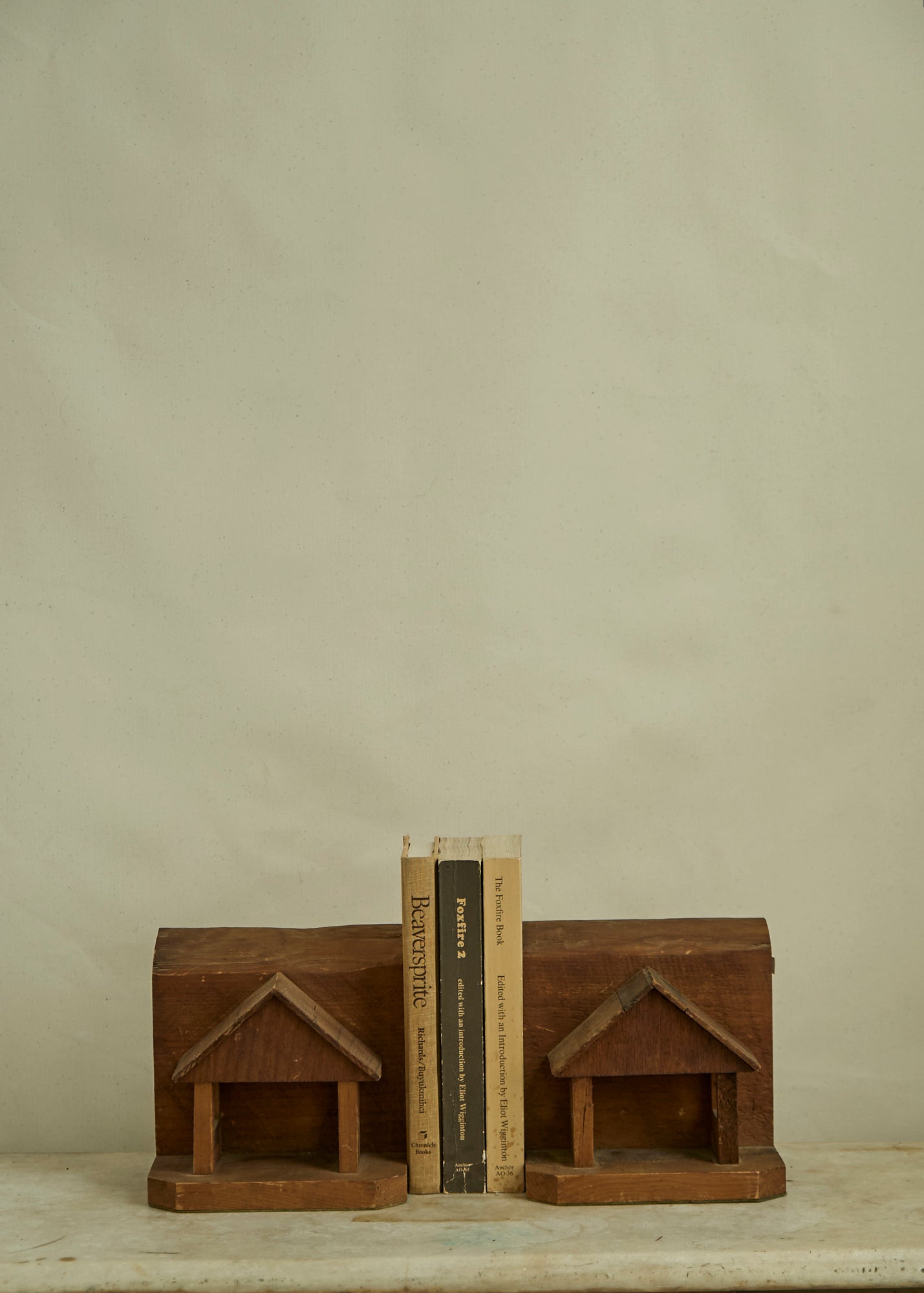 Handmade Folk Art Cabin Book Ends