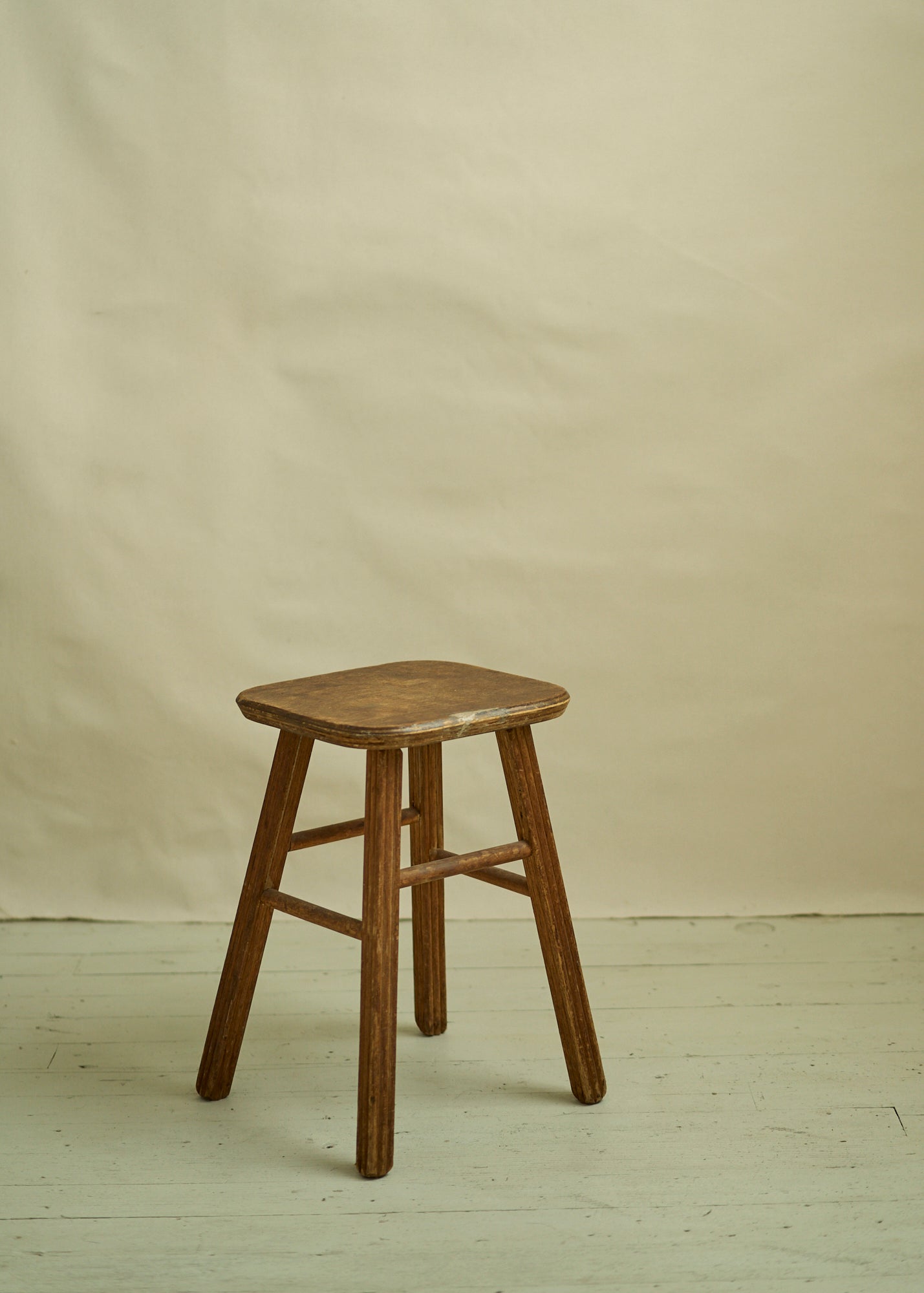 Vintage Wooden Stool with Carved Legs