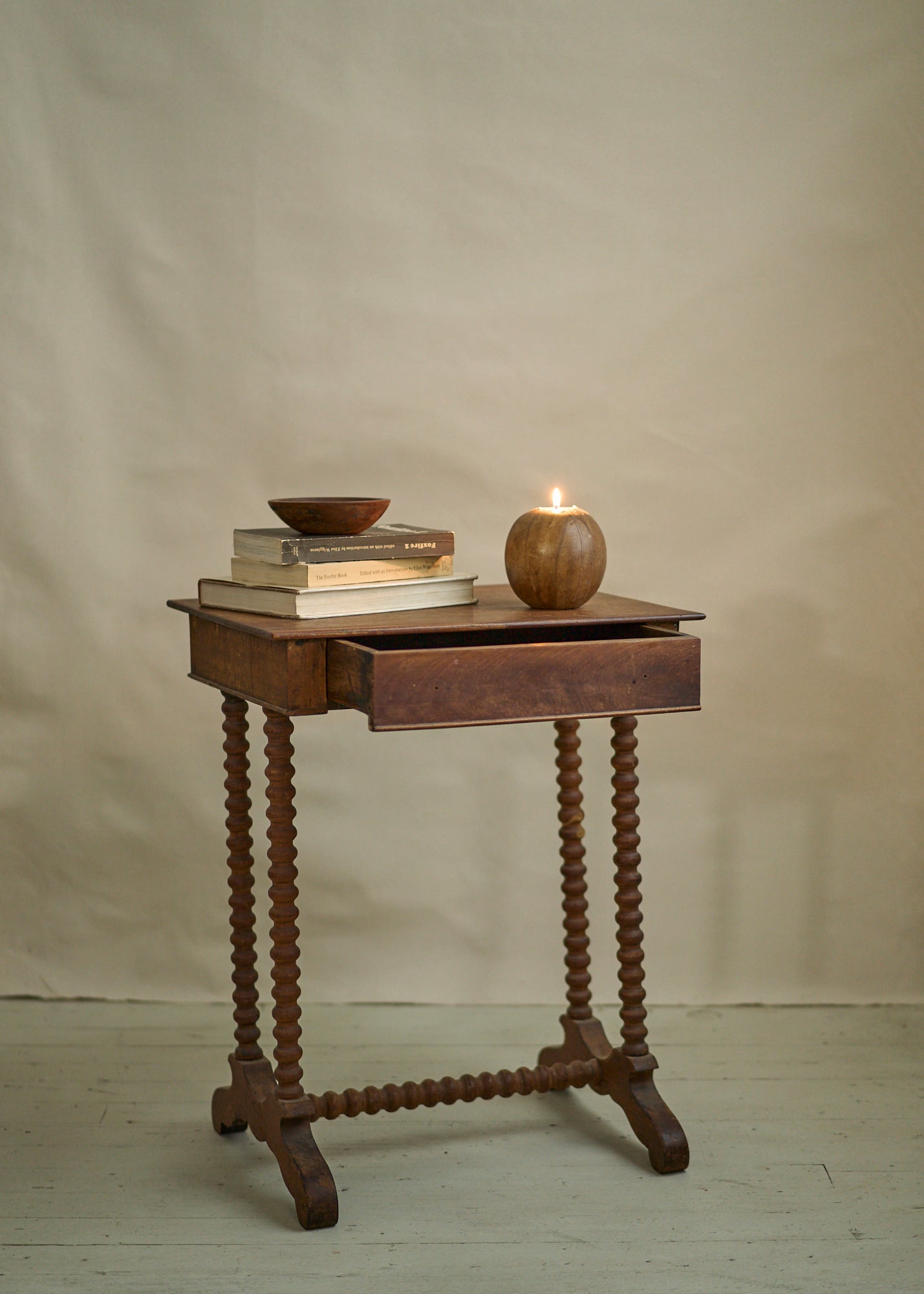 Antique Wood Accent Table with Bobbin Legs