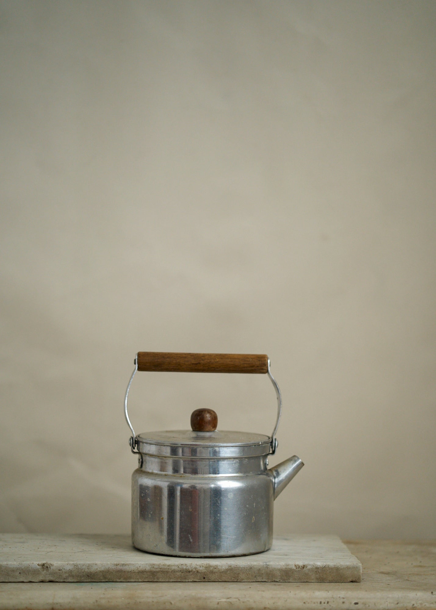 Vintage Aluminum and Wood Tea Kettle