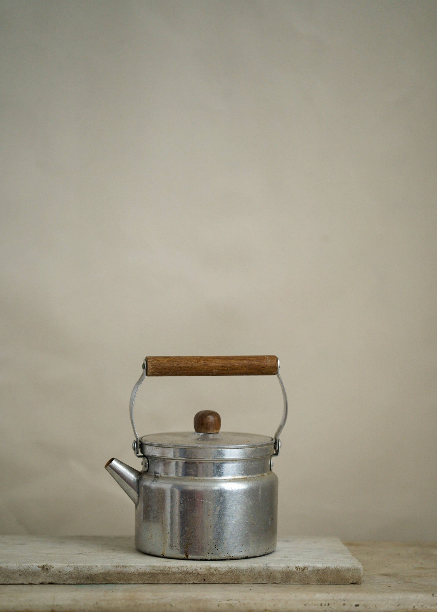 Vintage Aluminum and Wood Tea Kettle