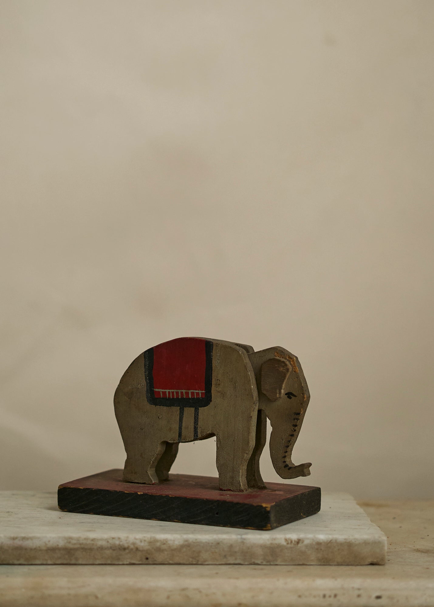 Antique Folk Art Painted Wood Elephant