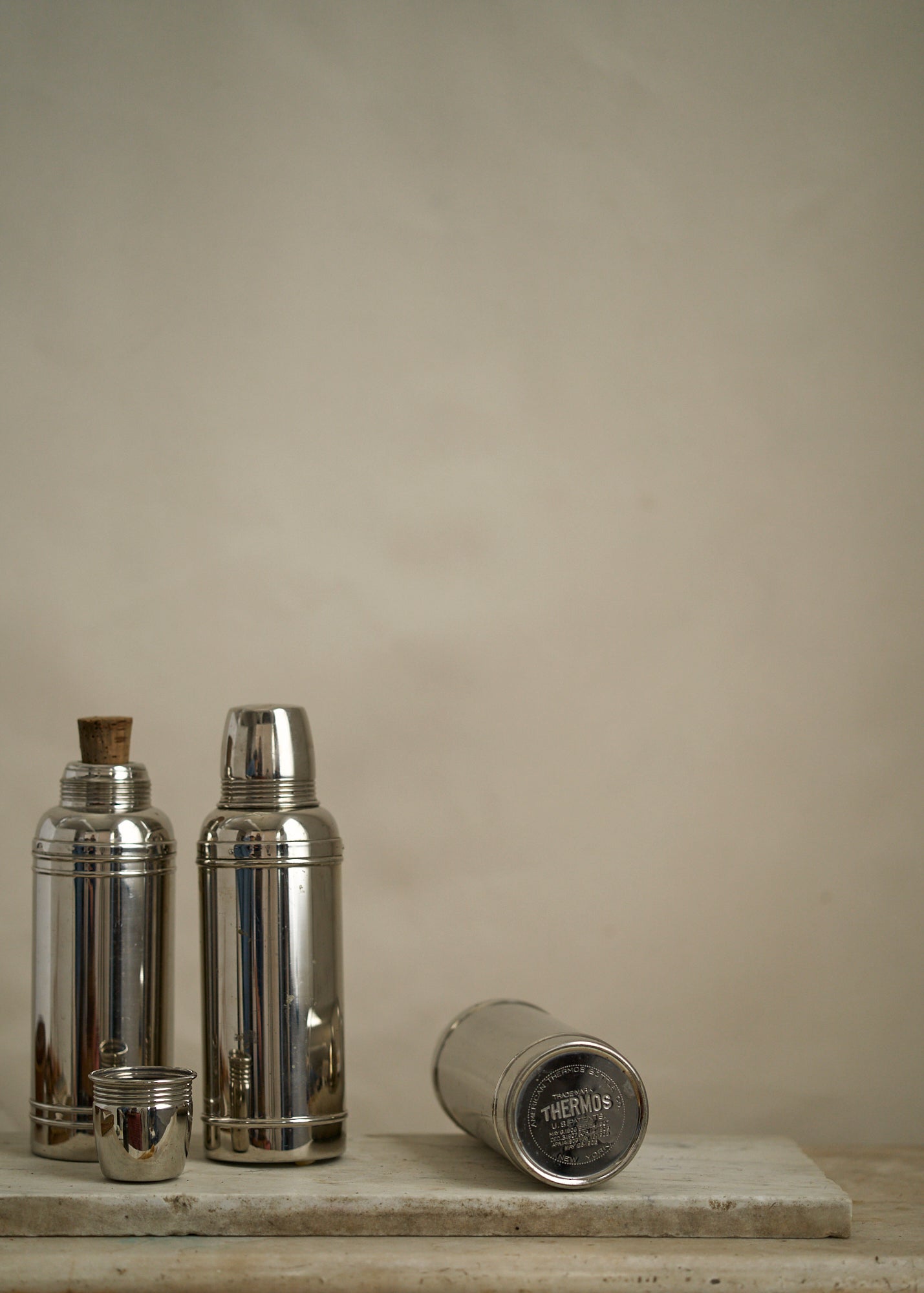 Antique Picnic Thermos Trio in Leather Case