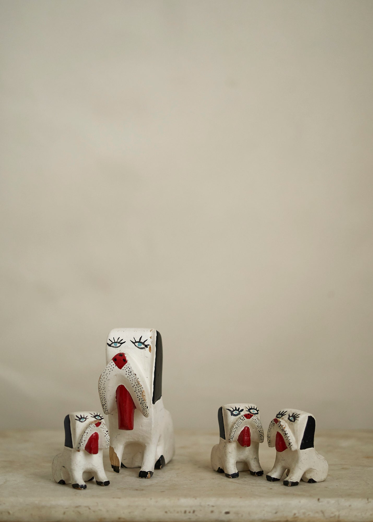 Antique Folk Art Wood Dog Family