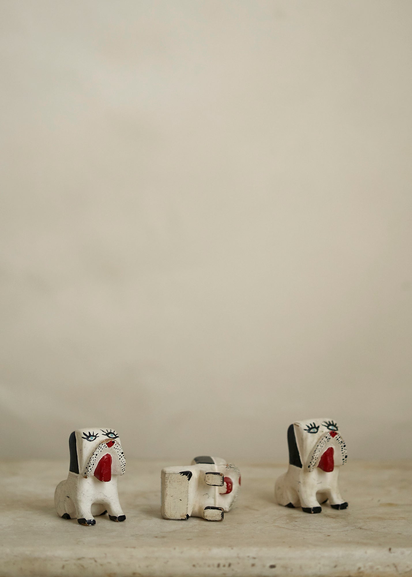 Antique Folk Art Wood Dog Family