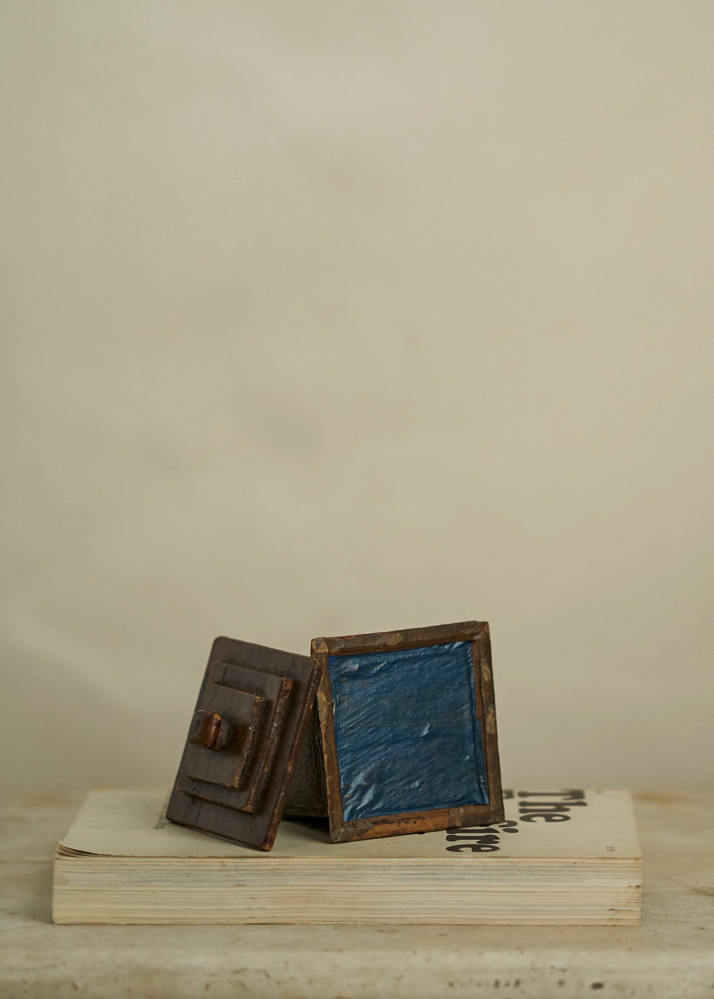 Tramp Art Wooden Trinket Box with Fabric Liner