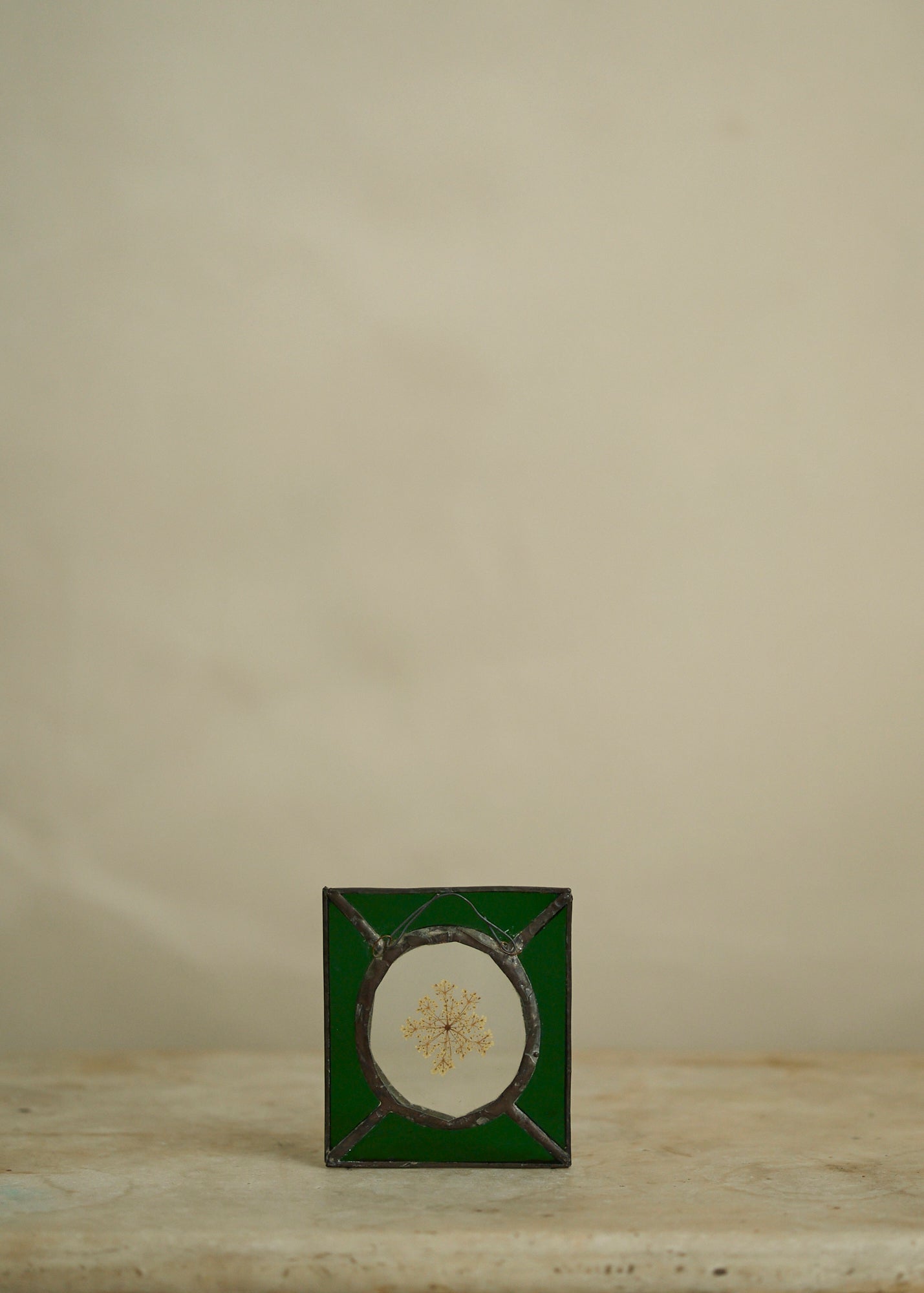 Antique Stained Glass and Dried Floral Suncatcher