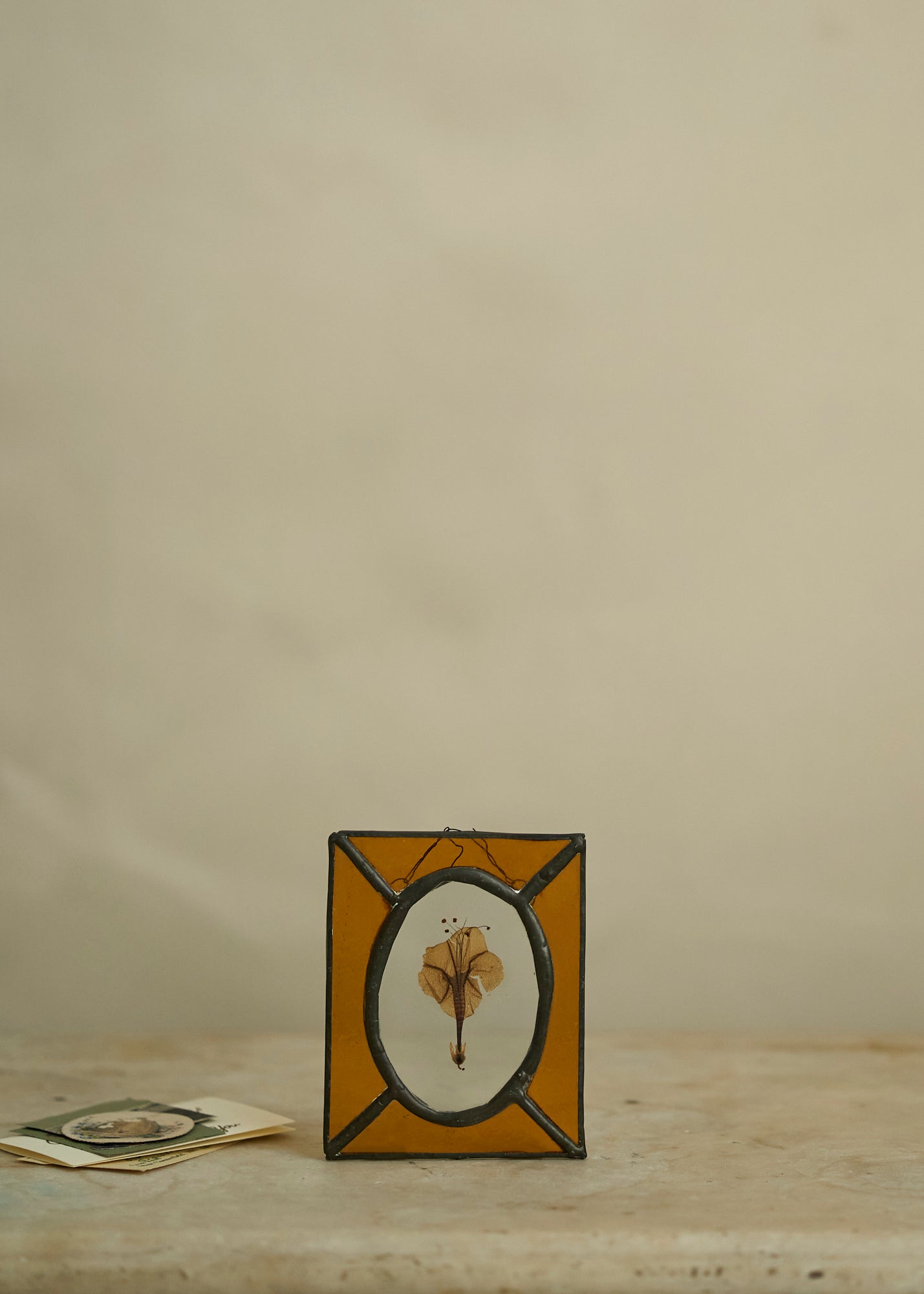 Antique Stained Glass and Dried Floral Suncatcher