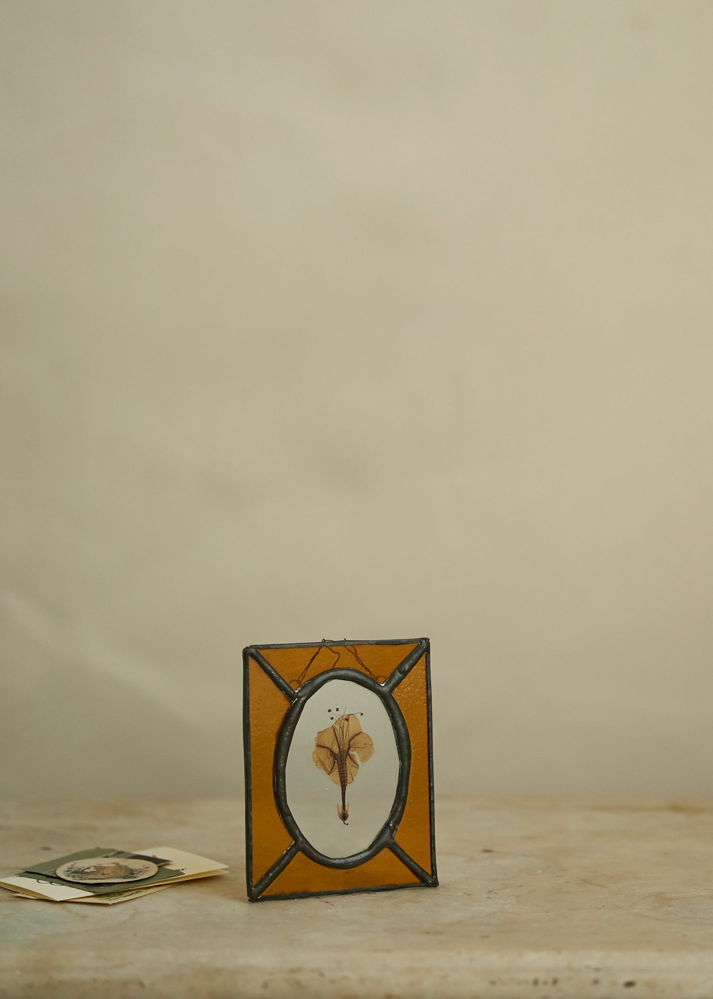 Antique Stained Glass and Dried Floral Suncatcher