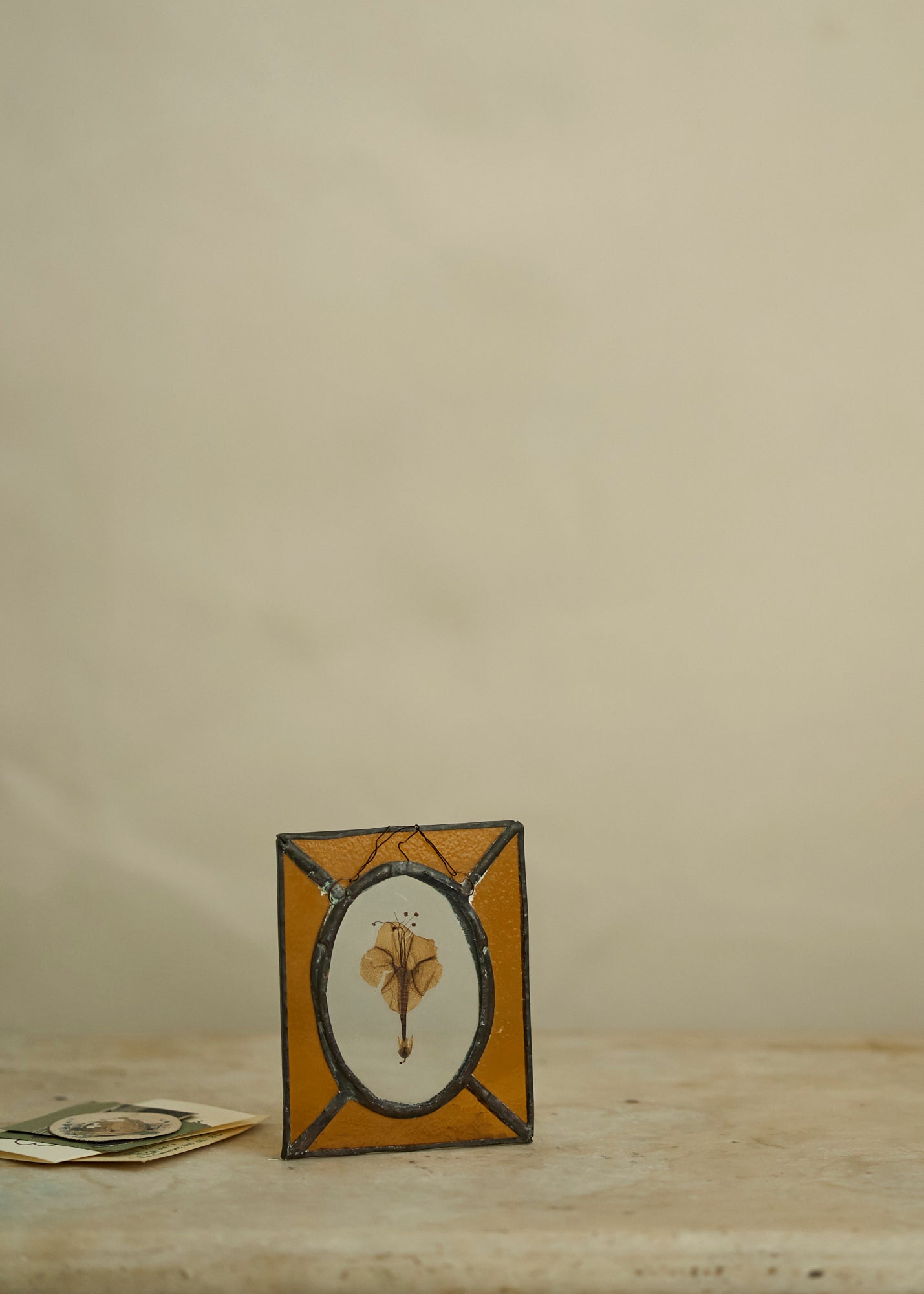 Antique Stained Glass and Dried Floral Suncatcher