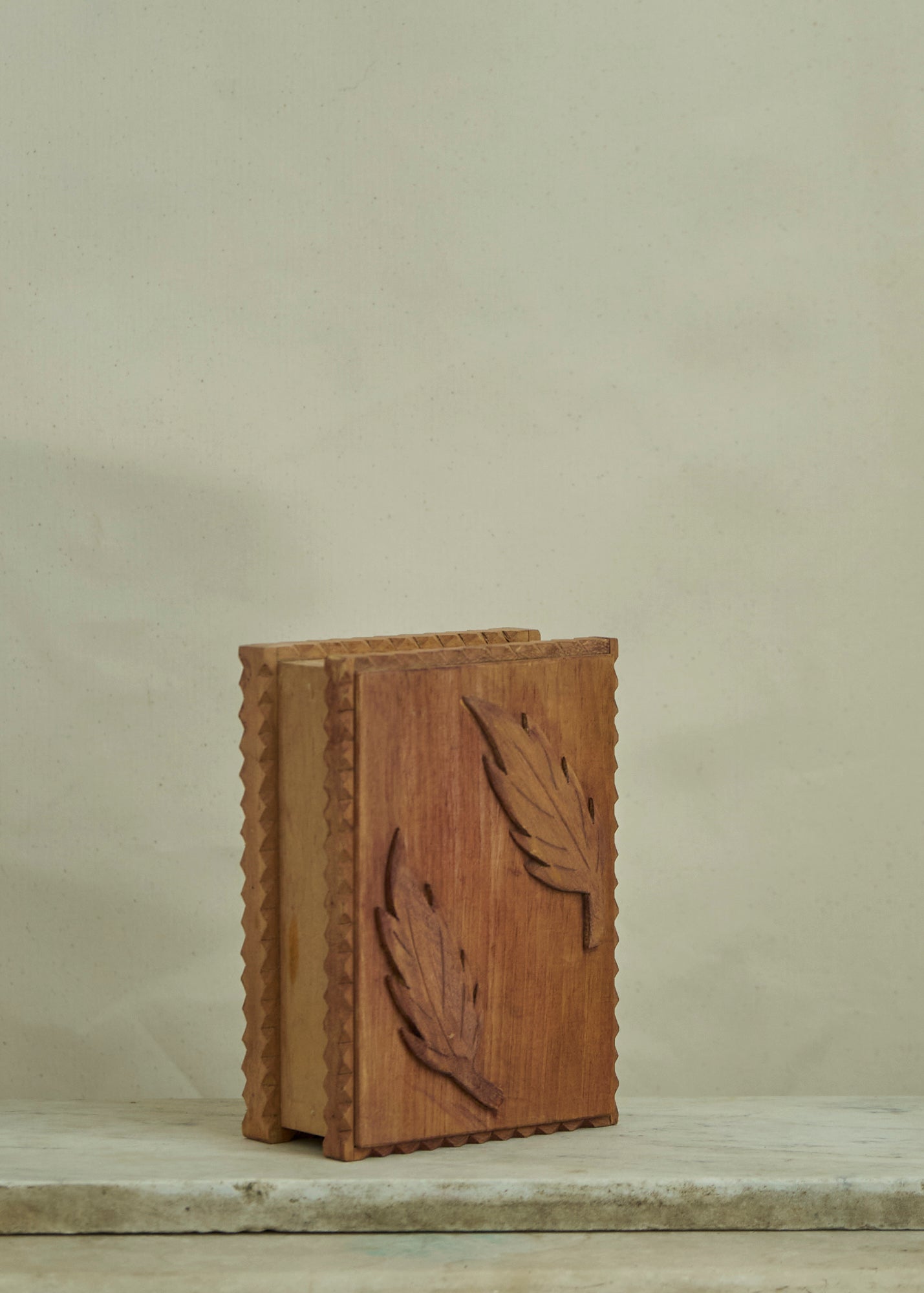 Folk Art Carved Leaf Trinket Box