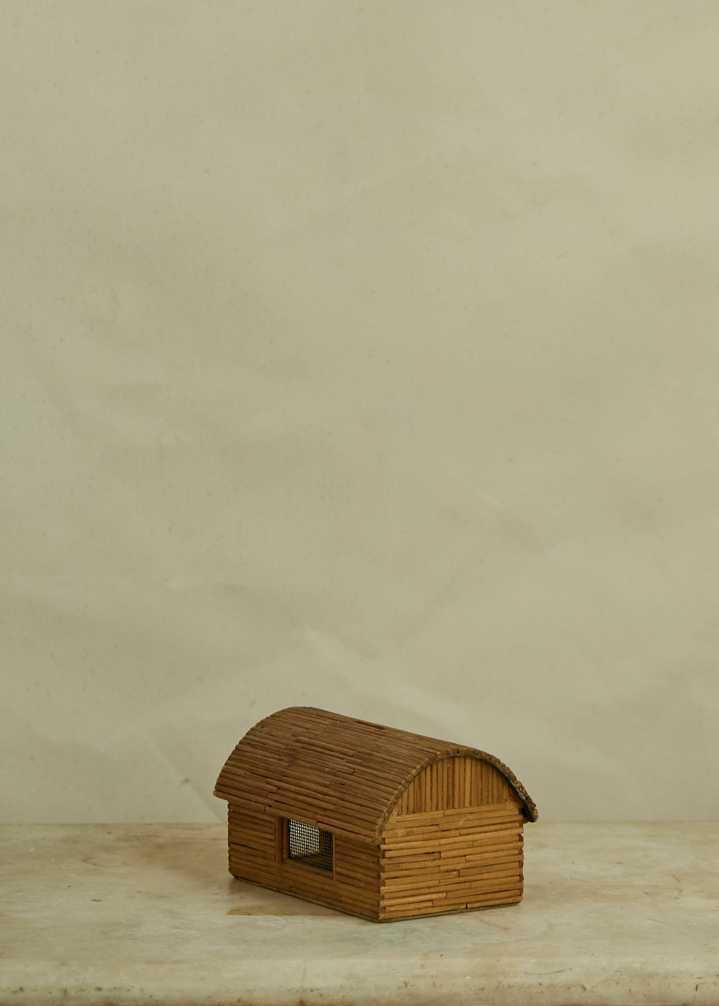 Antique Tramp Art Matchstick Cabin Bank