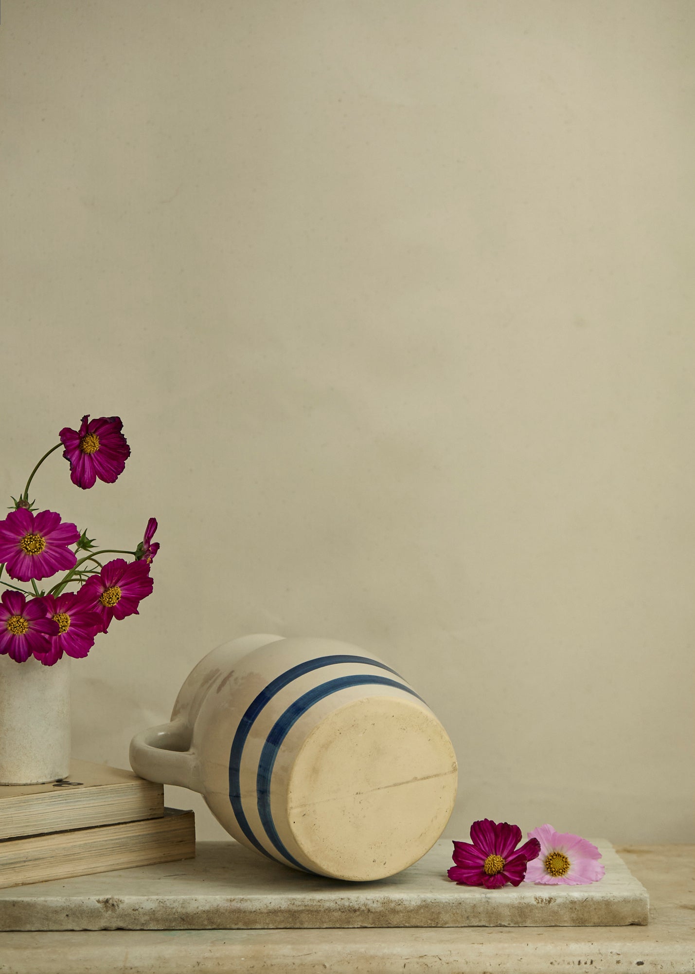 Vintage Blue Stripe Stoneware Pitcher