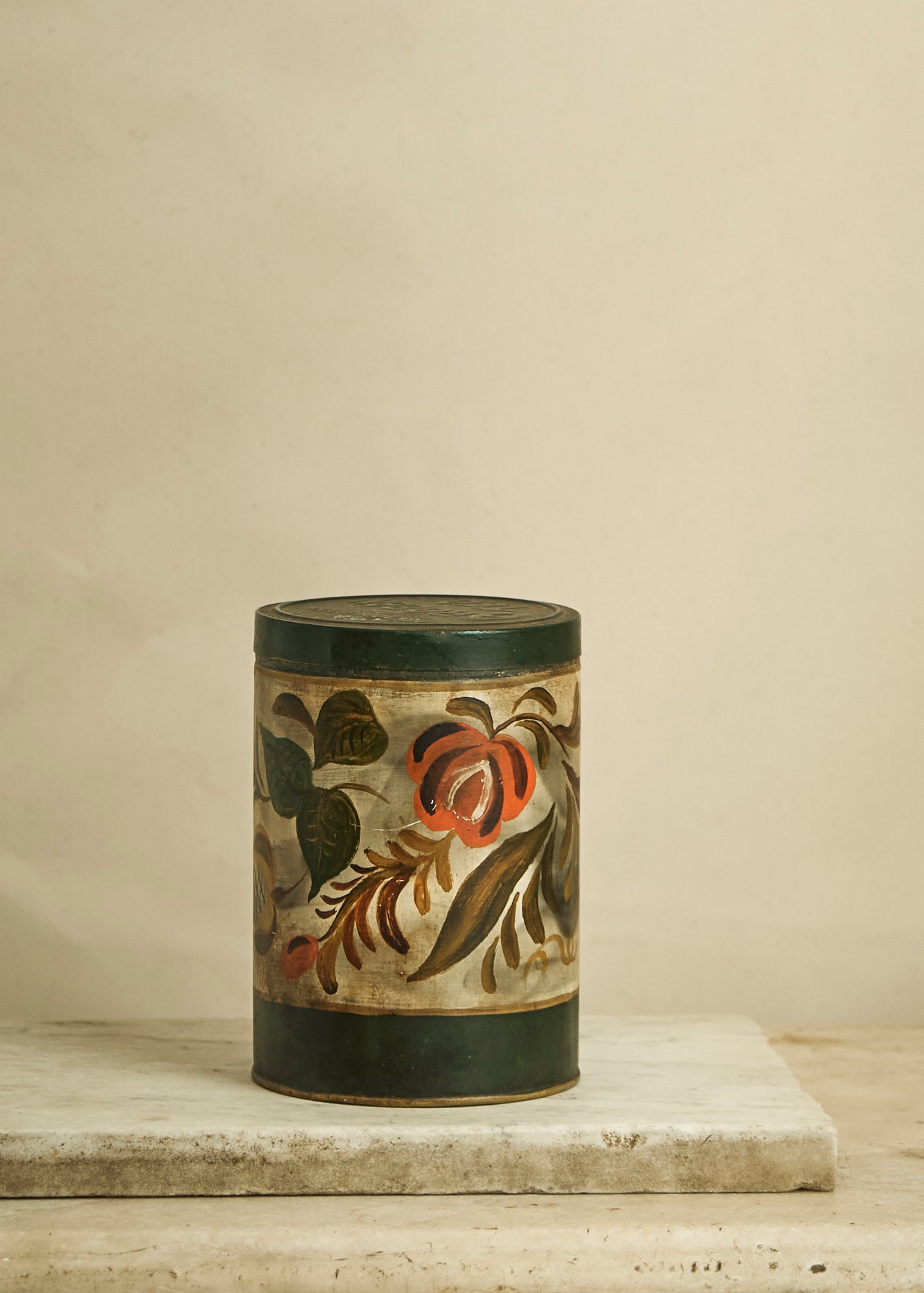 Antique Hand Painted Toleware Canister
