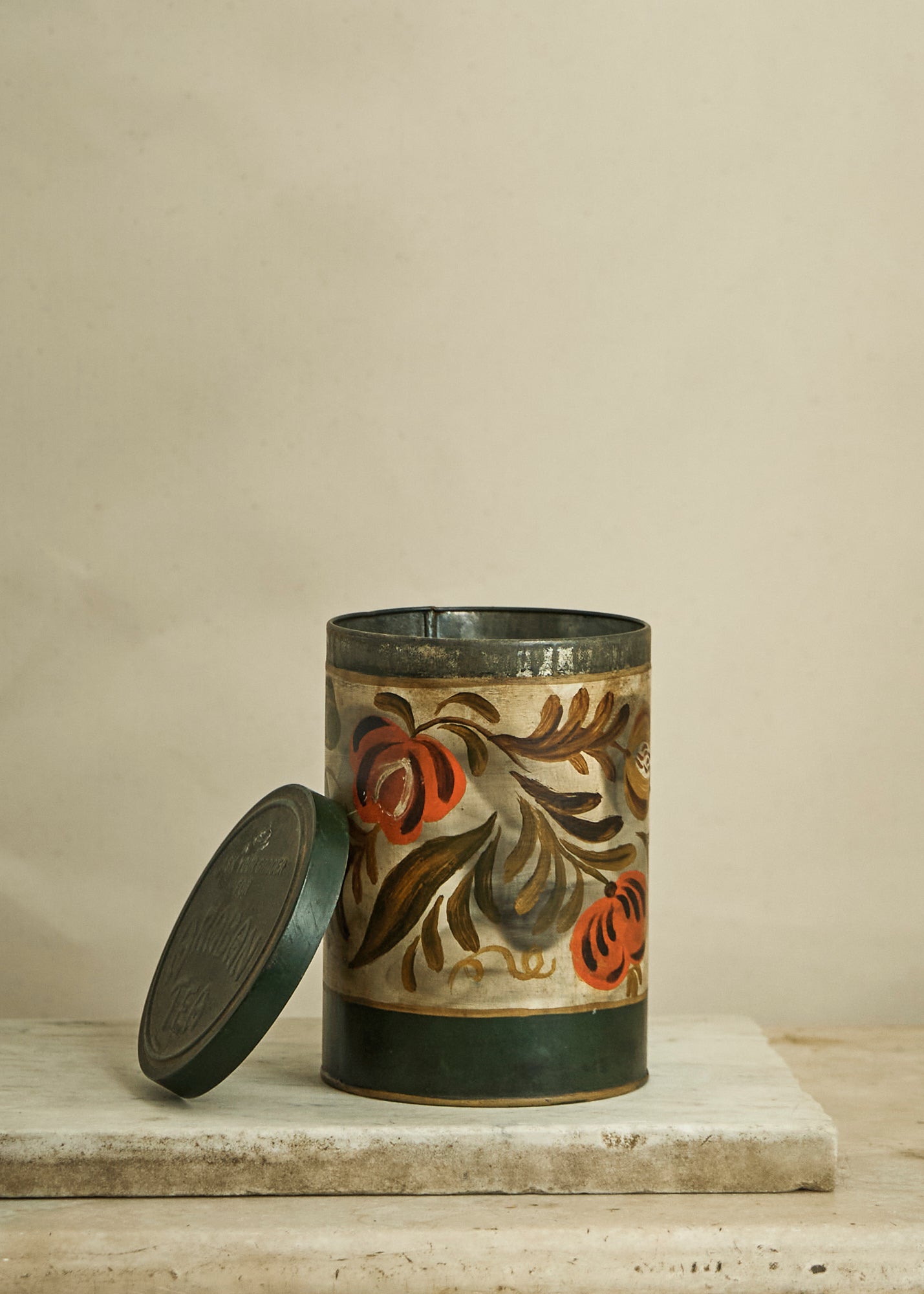Antique Hand Painted Toleware Canister