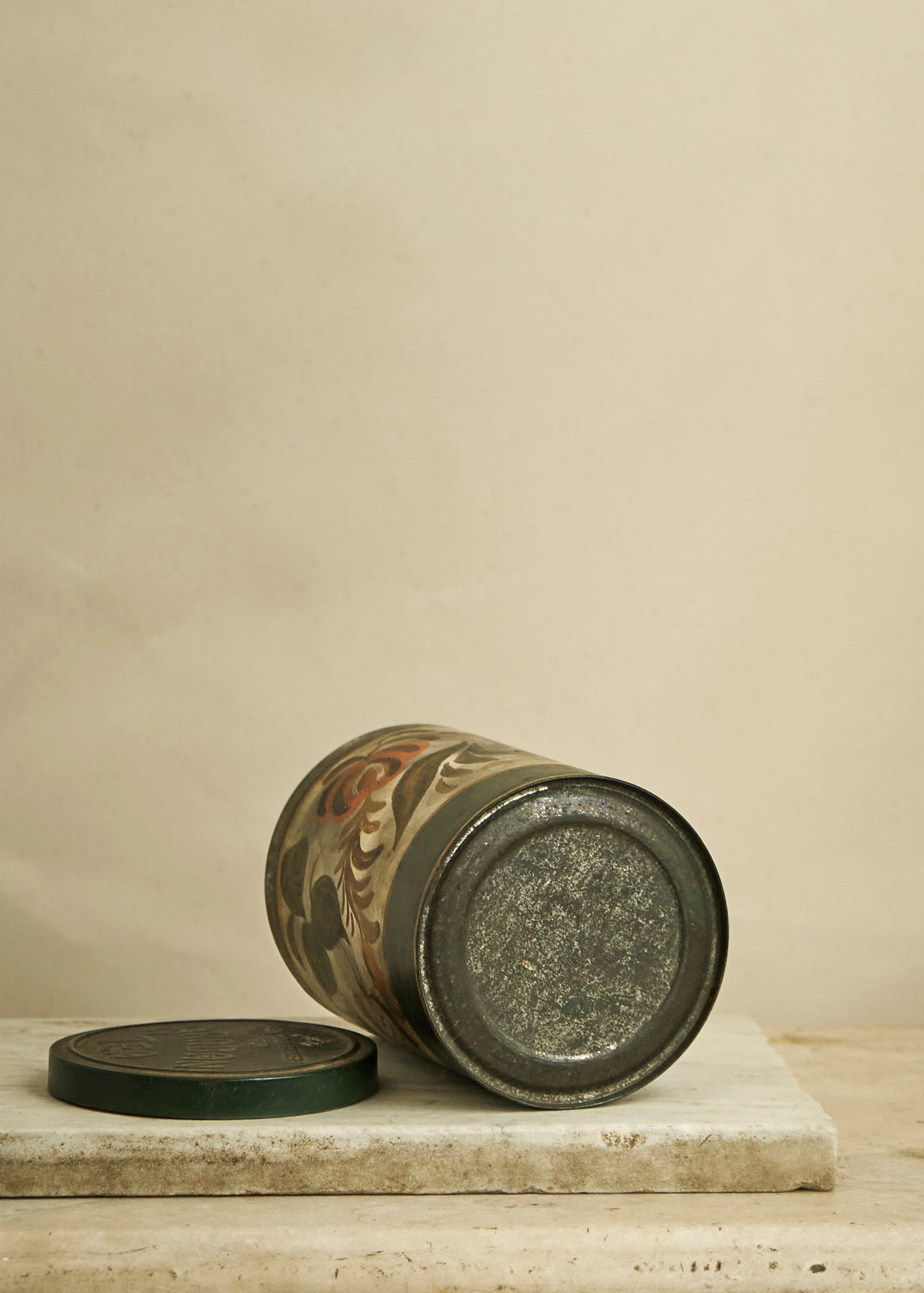 Antique Hand Painted Toleware Canister