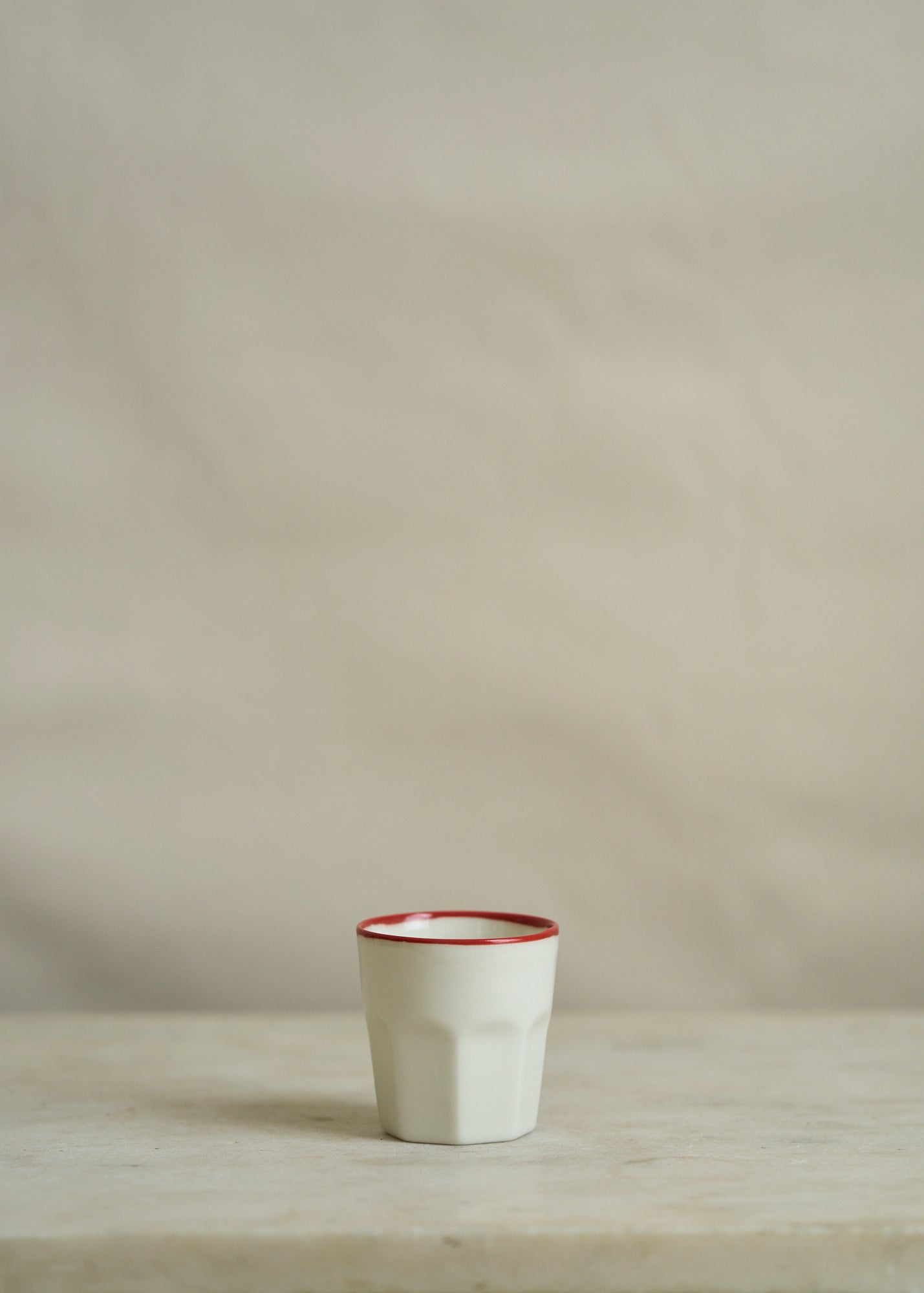 Porcelain Drinking Mug with Red Rim