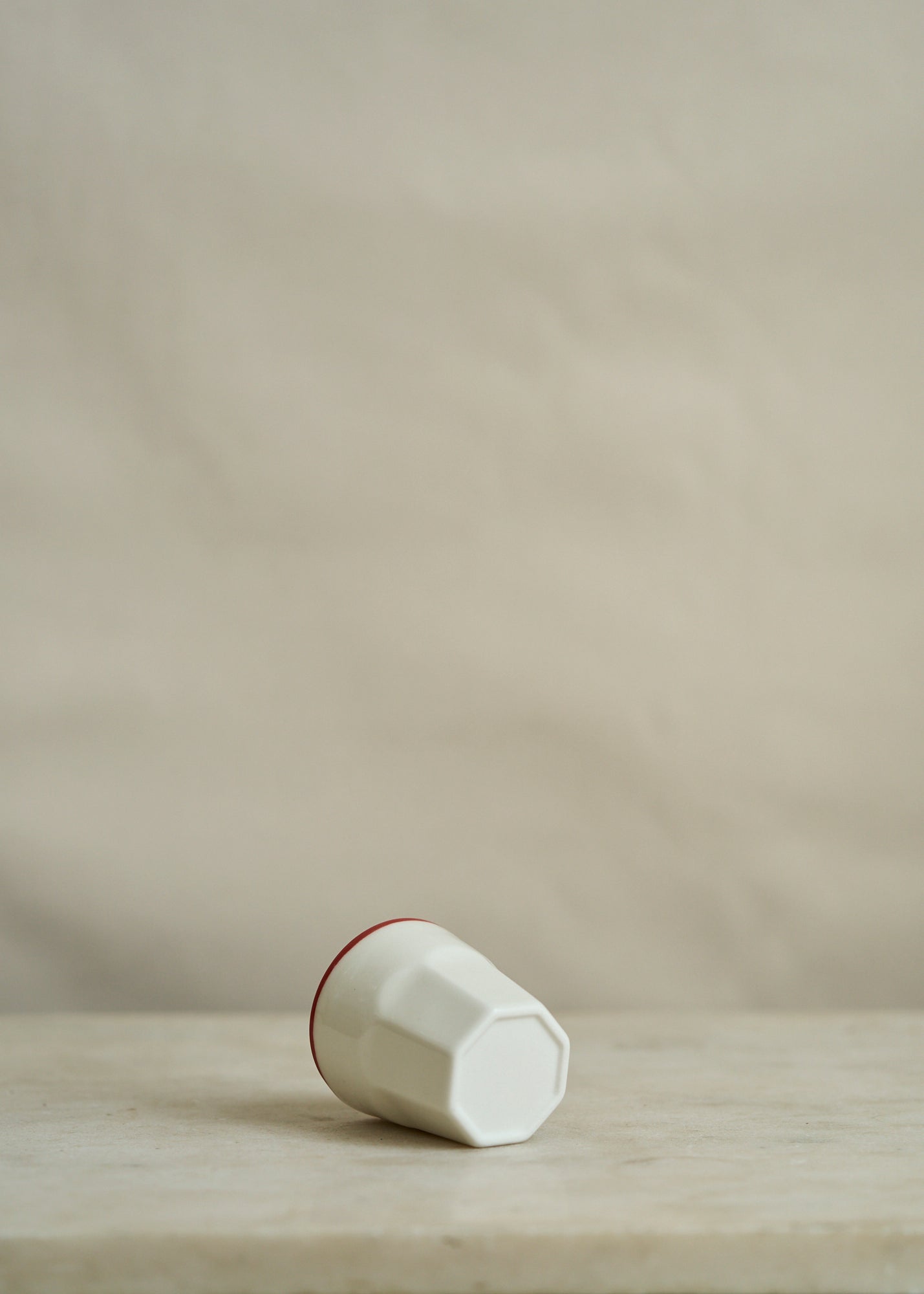 Porcelain Drinking Mug with Red Rim