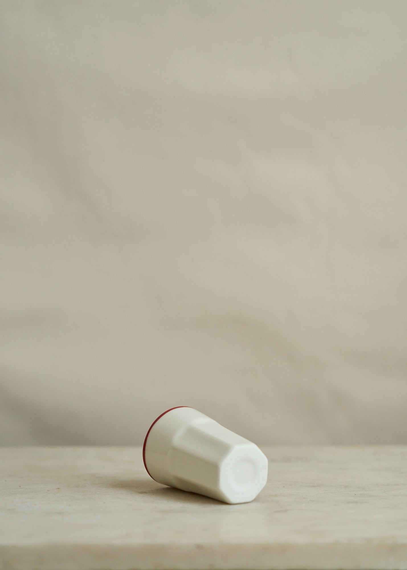 Porcelain Drinking Mug with Red Rim