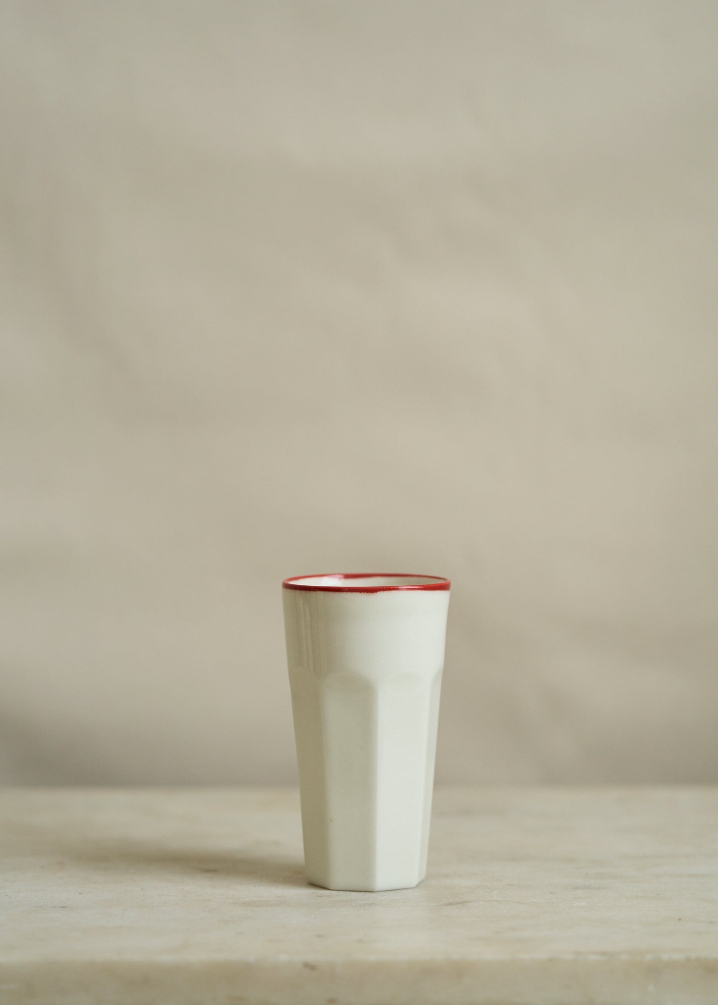 Porcelain Drinking Mug with Red Rim