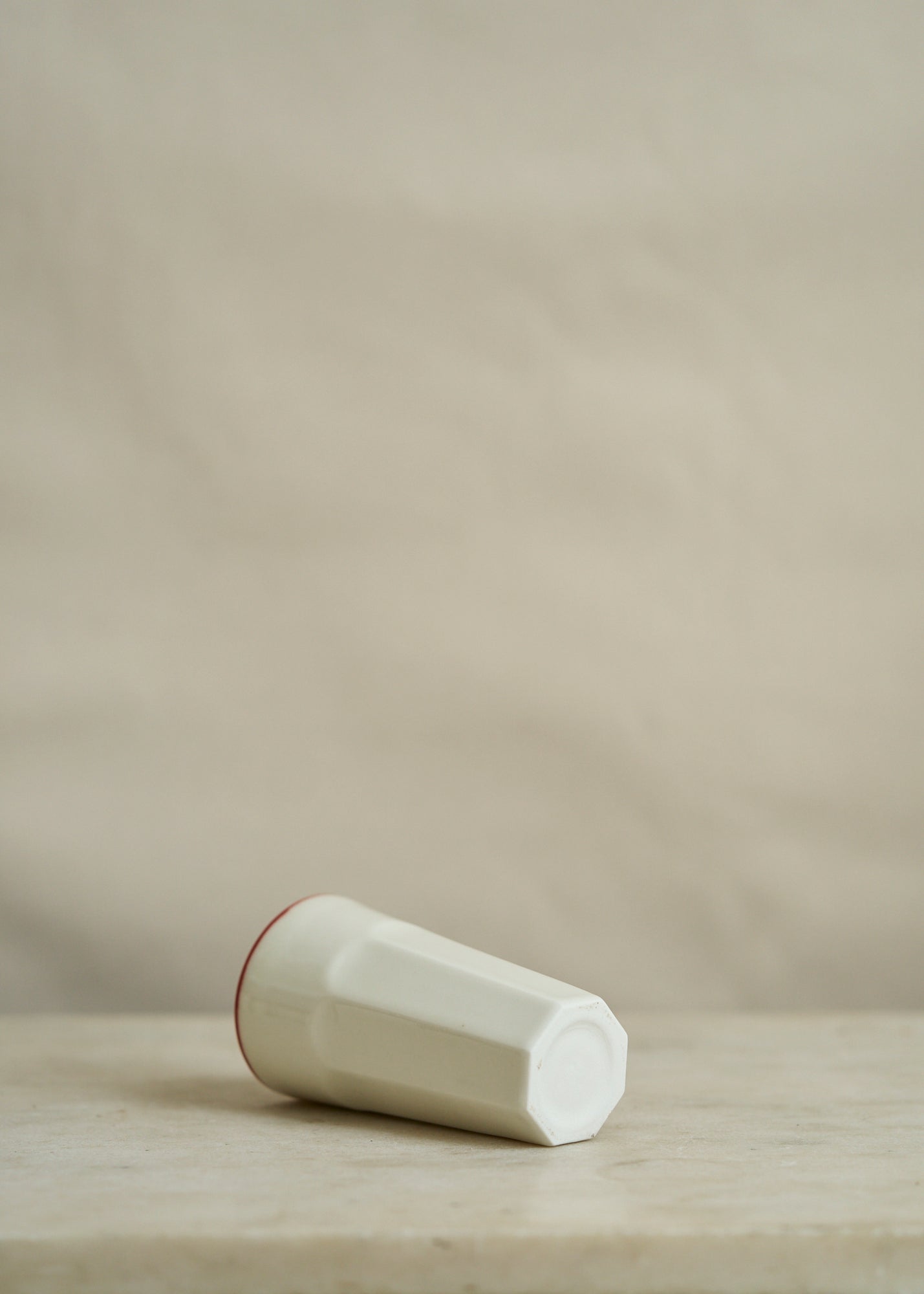 Porcelain Drinking Mug with Red Rim