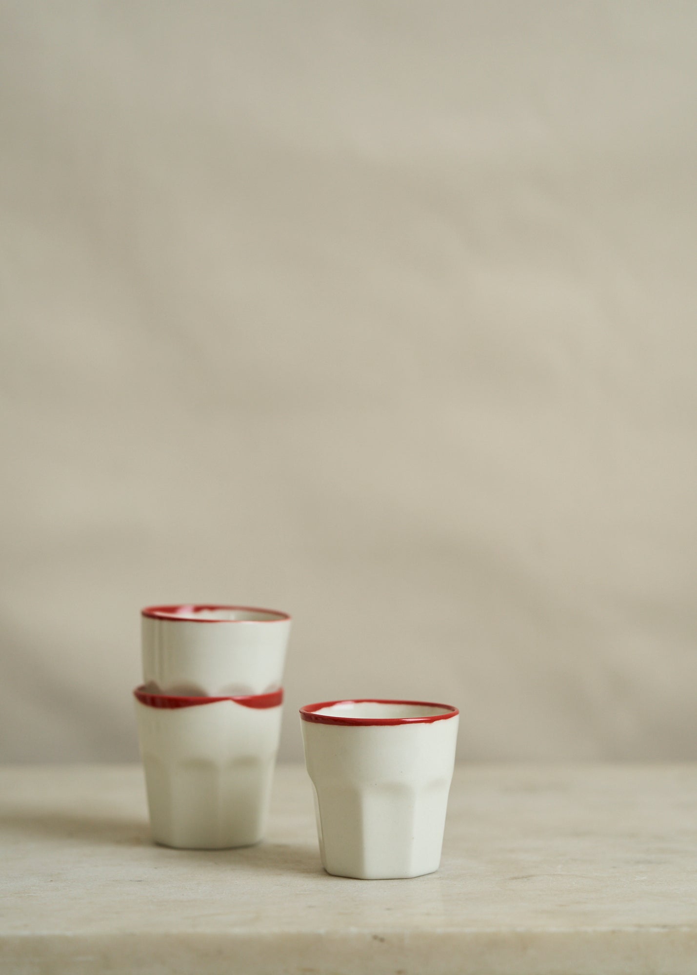 Porcelain Drinking Mug with Red Rim