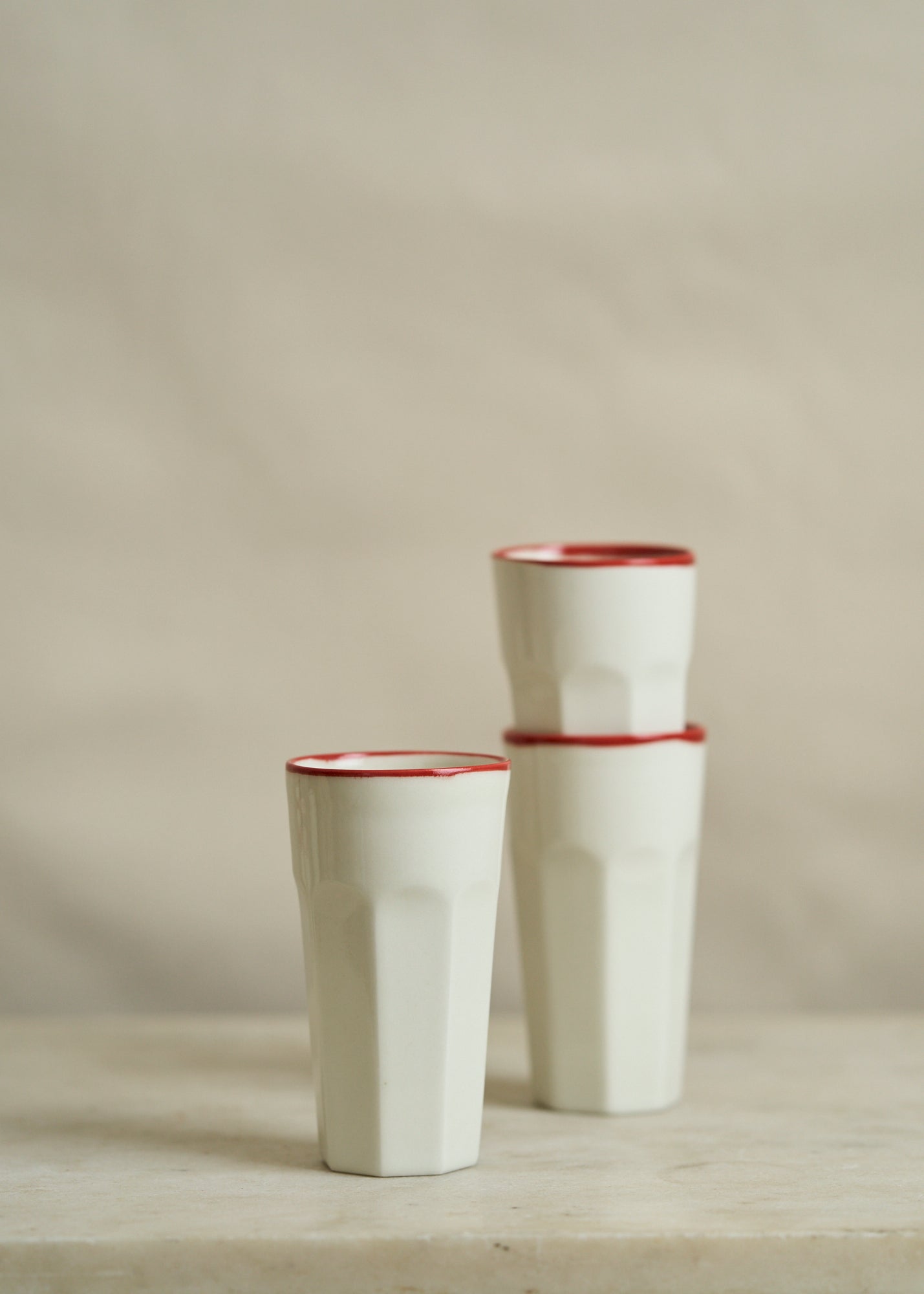 Porcelain Drinking Mug with Red Rim