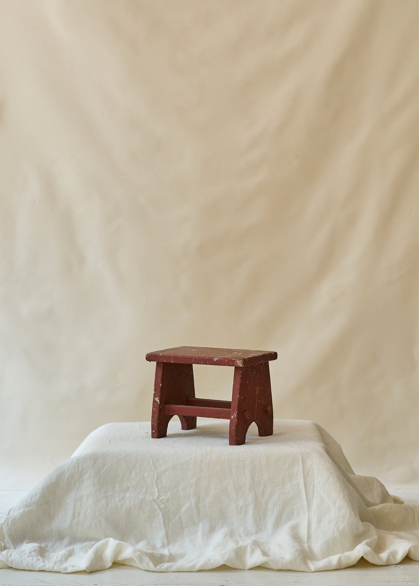 1914 Painted Red Handmade Stool