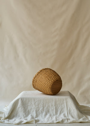 Antique Handwoven Basket with Wood Base