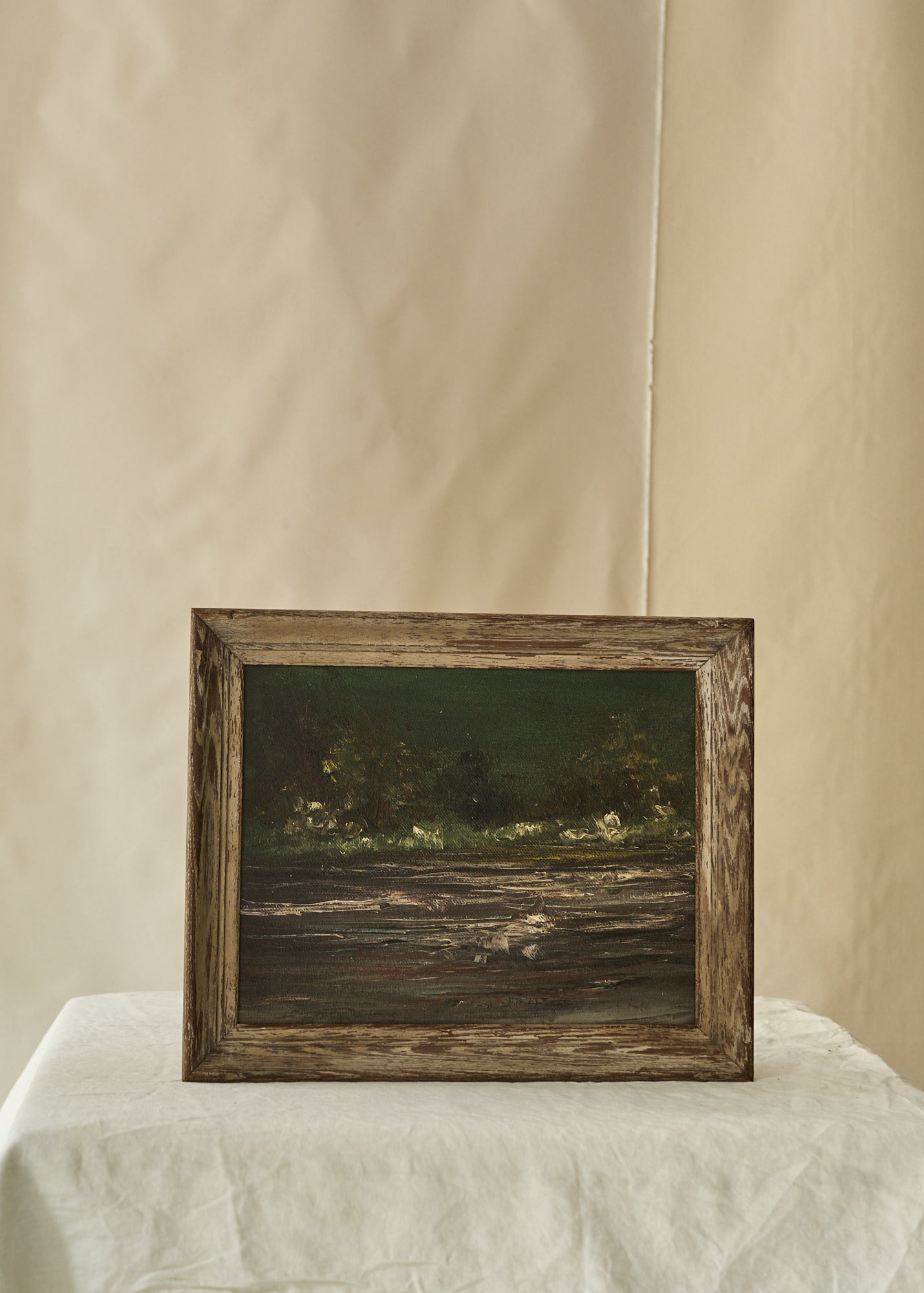 Vintage Woodland River Oil Painting
