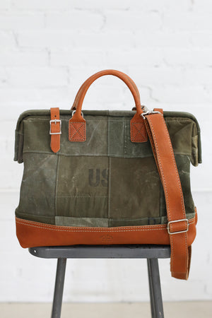 WWII era Salvaged Canvas Patchwork Carryall