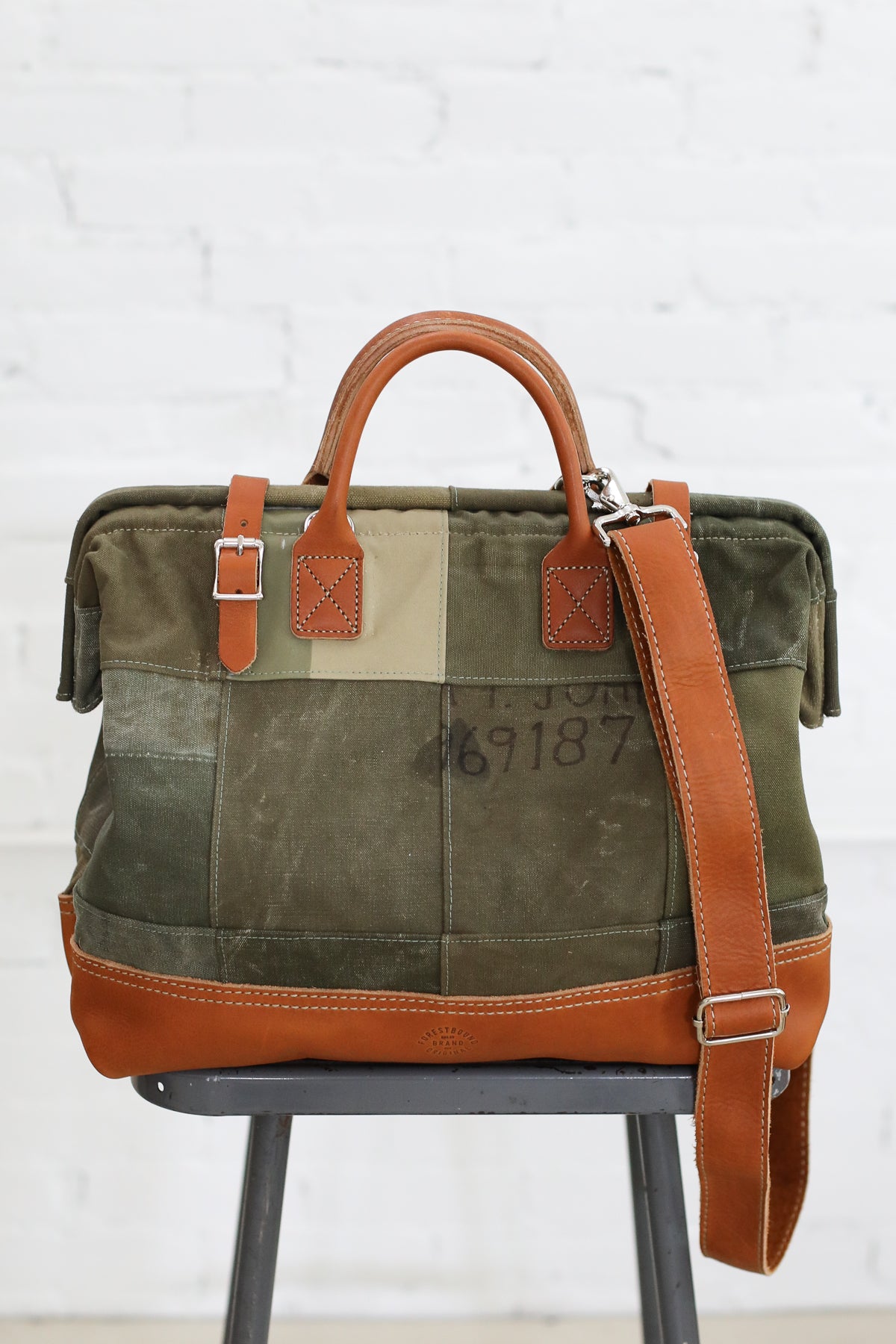WWII era Salvaged Canvas Patchwork Carryall