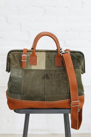 WWII era Salvaged Canvas Patchwork Carryall