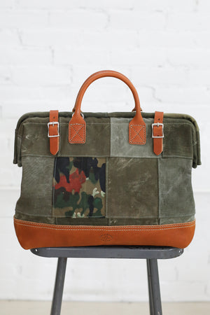 1940's era Salvaged Patchwork Canvas Carryall