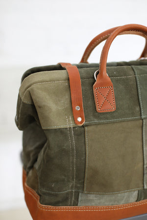 1940's era Salvaged Patchwork Canvas Carryall